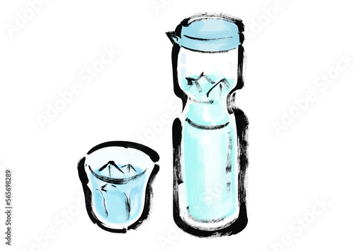コップの水　手描き和風イラスト