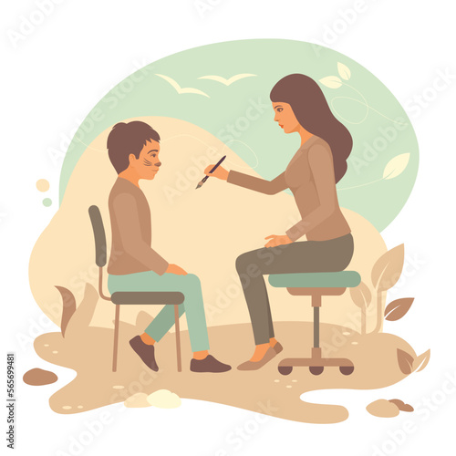 Boy having his face painted, vector illustration