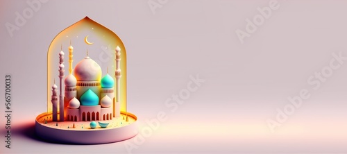 Mosque Digital Illustration for Eid Ramadan Islmic Celebration Banner with Empty Space photo