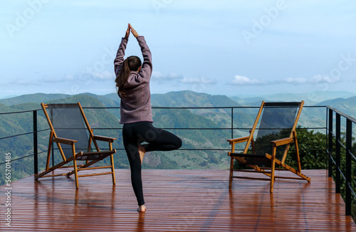 yoga meditation person in front of moutains