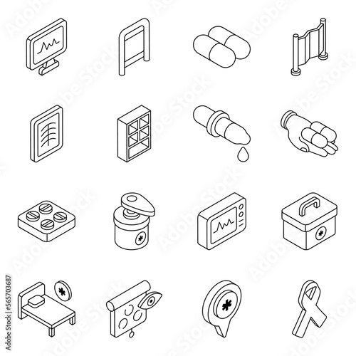 Pack of Medication Linear Icons 

