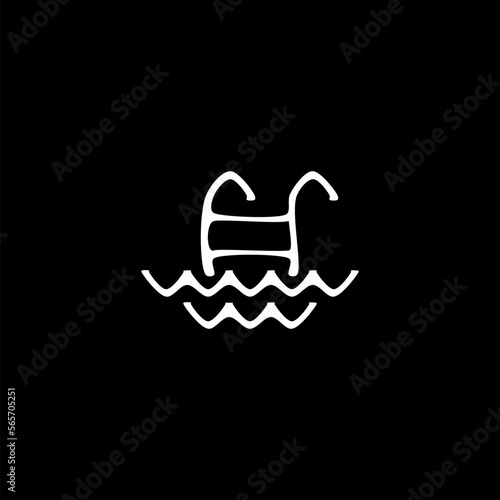 Doodle swimming pool ladder icon hand drawn icon isolated on black background.