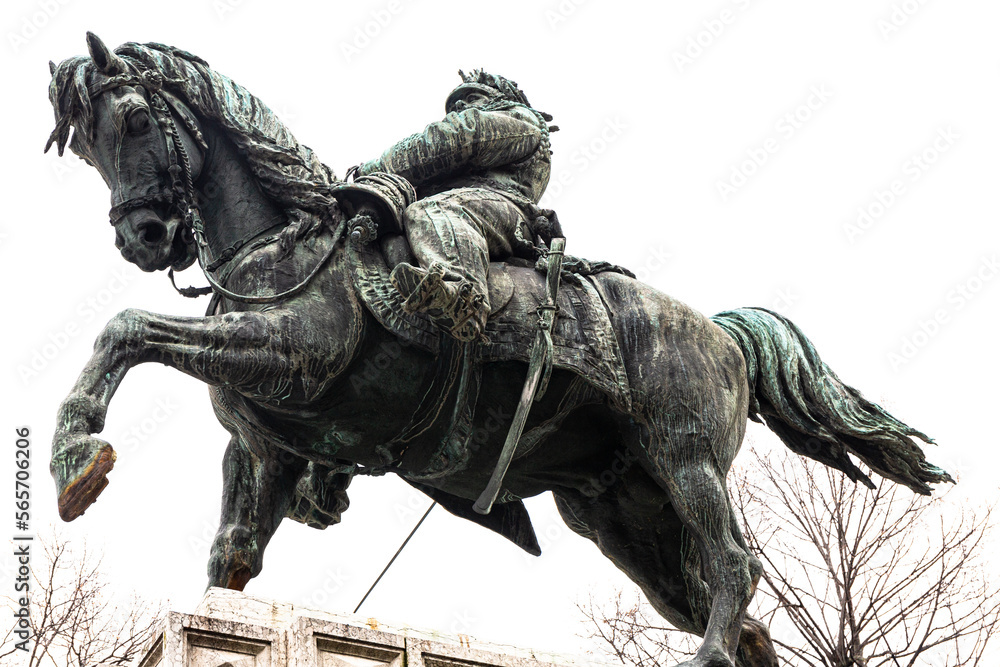 Fototapeta premium Vittorio Emanuele II equestrian statue in Piazza Bra, Verona, Italy - panoramic view of historical monument in city center