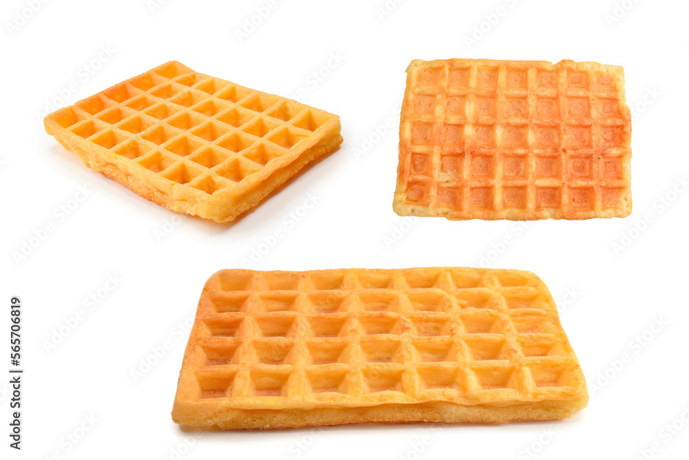 Belgian waffle isolated on white background.