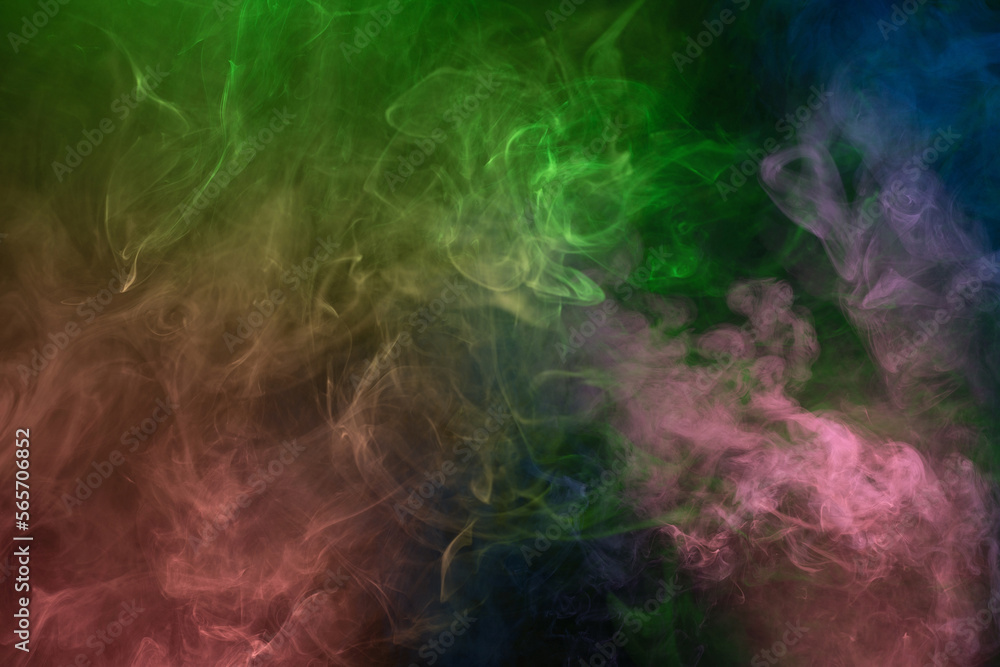 Green and pink steam on a black background. Green and pink steam on a black background.