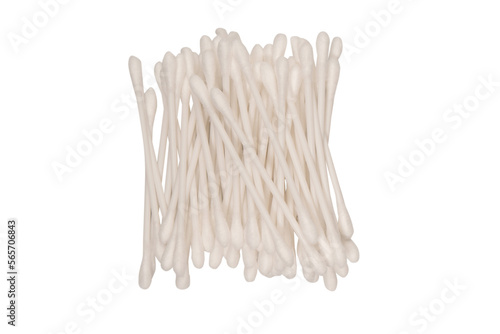 Group of white cotton buds isolated on white background.