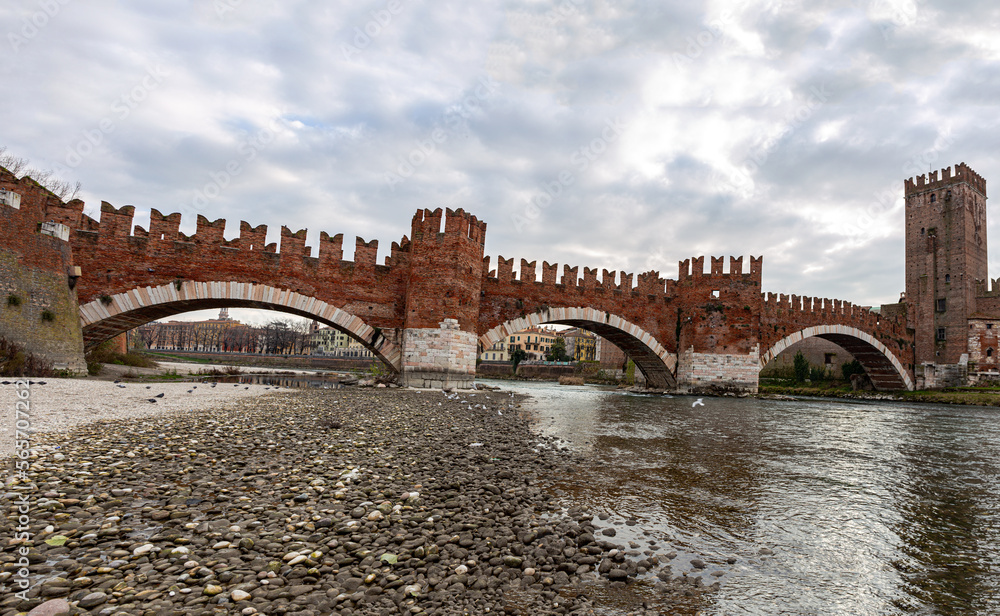 Panoramic view of Scaligero Bridge in Verona, Italy Panoramic view of Scaligero Bridge in Verona, Italy