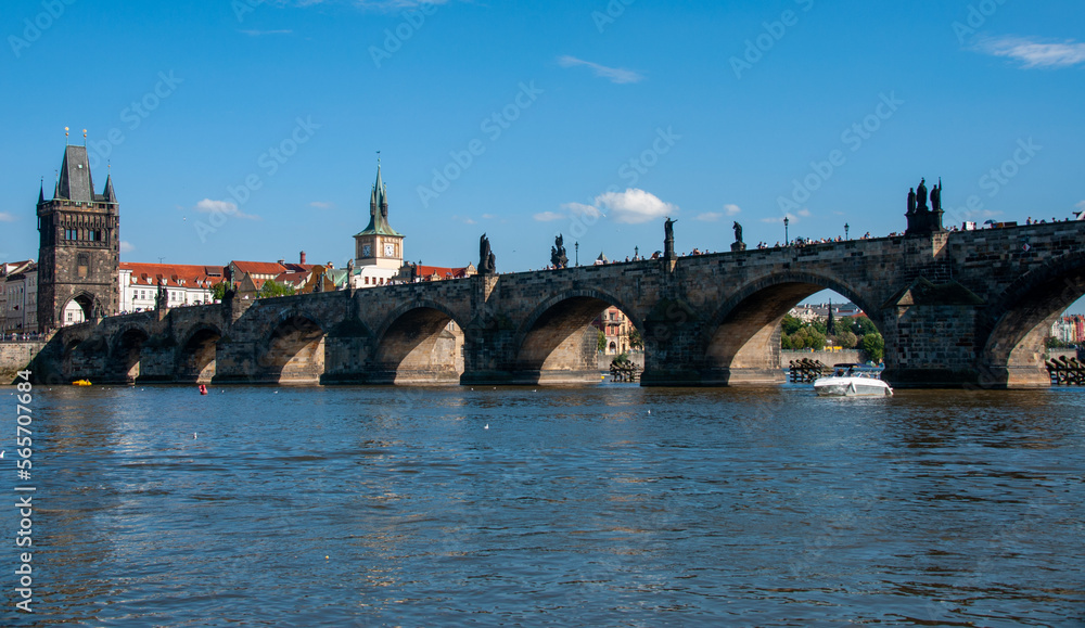 Charles bridge on a sunny day during the summer in the city of Prague, Czech Republic