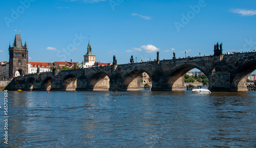 Charles bridge on a sunny day during the summer in the city of Prague, Czech Republic