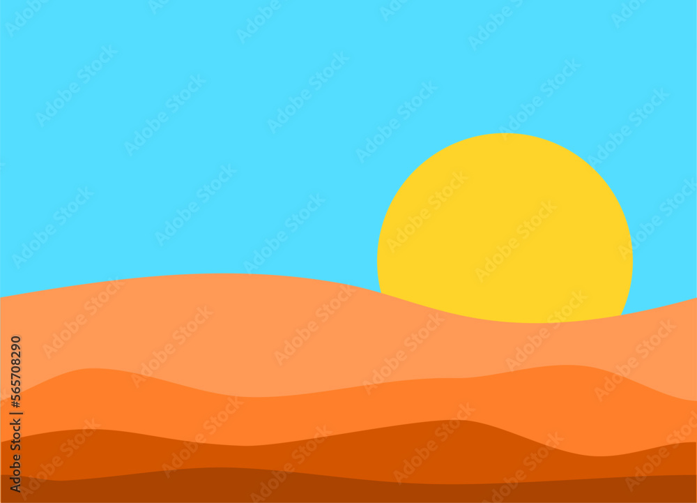 Deset sand landscape with sun setting Deset sand landscape with sun setting