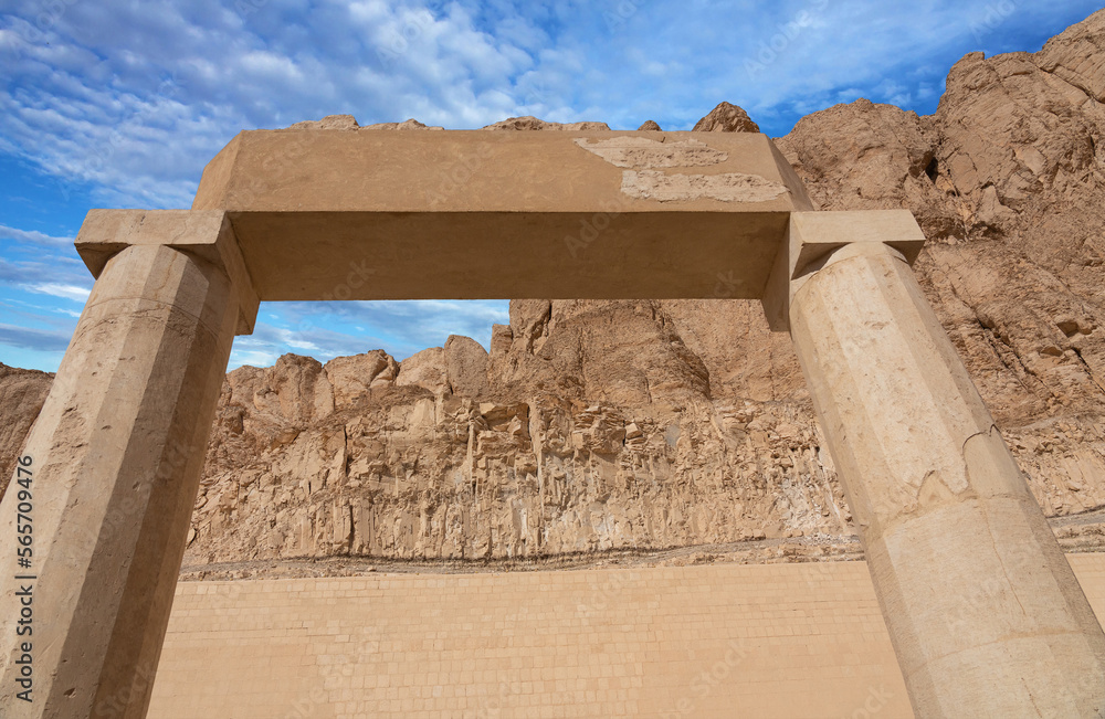 Hatshepsut mortuary Pharaoh temple architecture with stone arch, Luxor, Egypt. Hatshepsut mortuary Pharaoh temple architecture with stone arch, Luxor, Egypt.