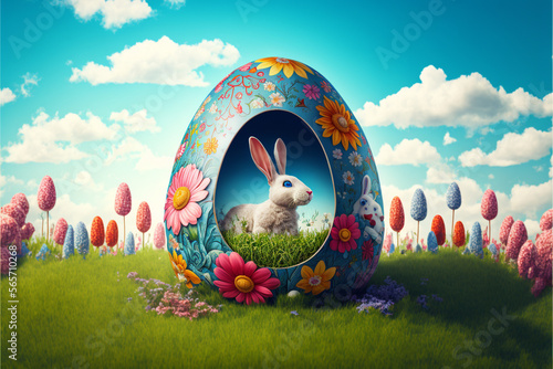 Easter bunny on a hill illustration photo