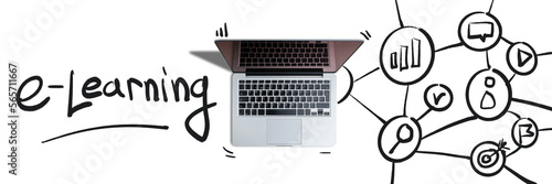 Distance learning concept. Modern method of education. Mind map with icons.