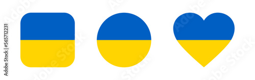 Ukraine flag, square, round and heart shape