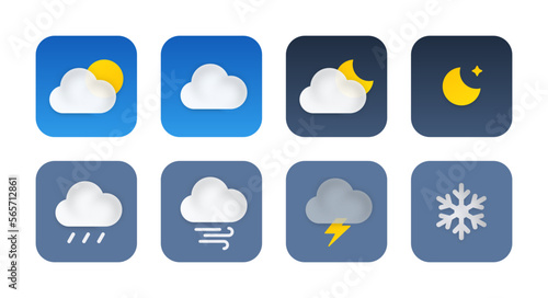 Weather forecast icon set vector, All type of weather conditions, temperature, cloud, sky, Sunny, cloudy, rainy, stormy. Seasons. App, ui ux