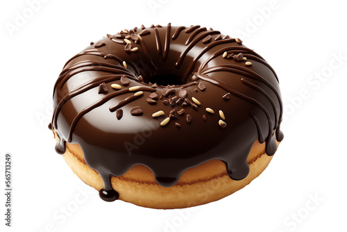 Chocolate glazing donut on white background with generative ai technology