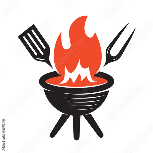 BBQ grill simple and symbol icon. Barbecue charcoal, outdoor cooking badge. Logo for restaurant or steakhouse menu