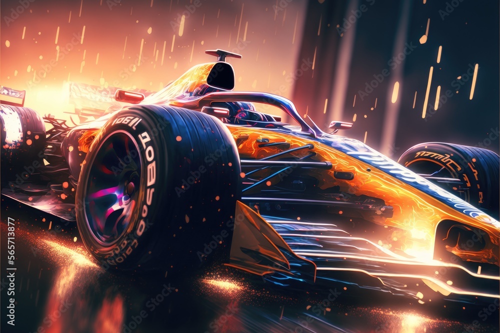 Formula 1. Post-production AI digital illustration.