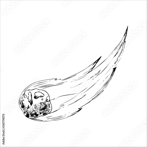 hand drawn flying meteorite vector icon. Flat doodle design