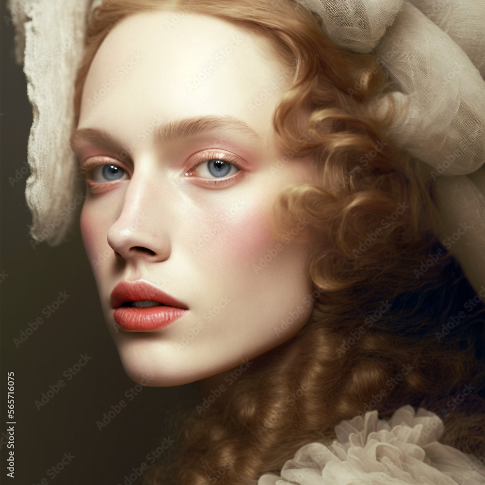 Fototapeta premium Beautiful young redhead woman. AI generated image. 