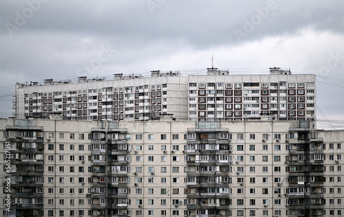 Multi-storey panel residential buildings in a residential area of the Russian capital