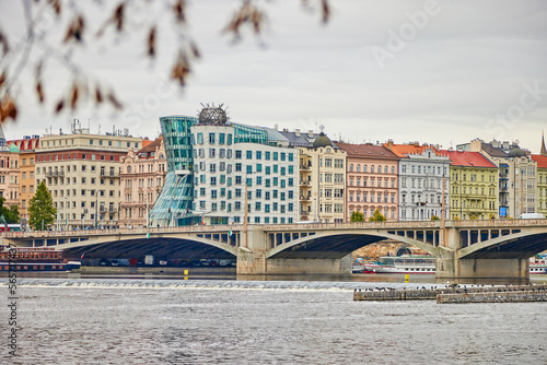 View of Dancing House in Prague, Czech Republic. It's the famous modern builidng with strange architecture.