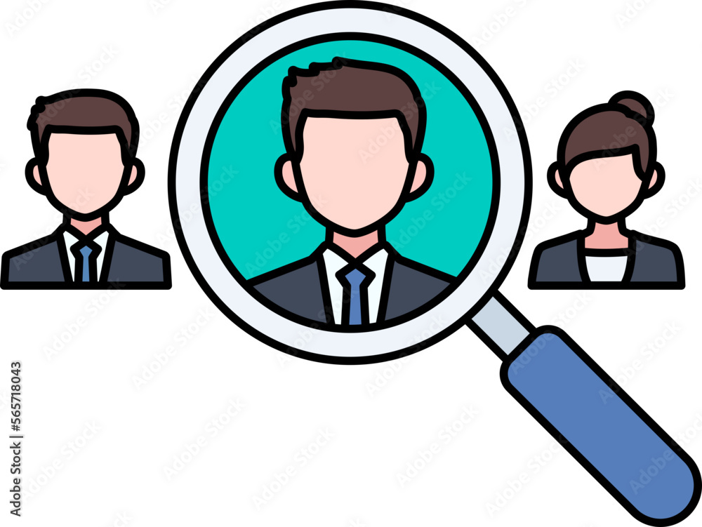 Recruitment looking team resource business magnifying company startup Colored Outline
