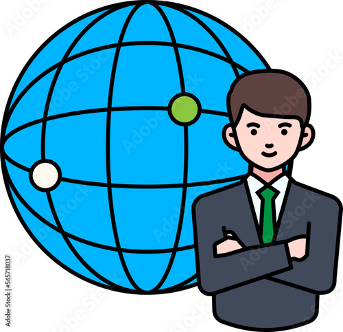 Outsourcing business worker working resource team company cute Colored Outline