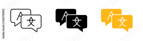 Translator on the phone line icon. Speech bubble with hieroglyph, translate, multilingual, bilingual, foreign language, voice input. Vector icon in line, black and colorful style on white background