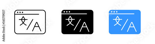 Translator website set icon. Translate site into your language, show original, select language, polyglot. Vector icon in line, black and colorful style on white background