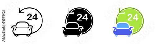 Taxi set icon. Taxi mobile application or ordering taxi online from smartphone concept illustration. 24 hour. Taxi car roof sign. Vector icon in line, black and colorful style on white background