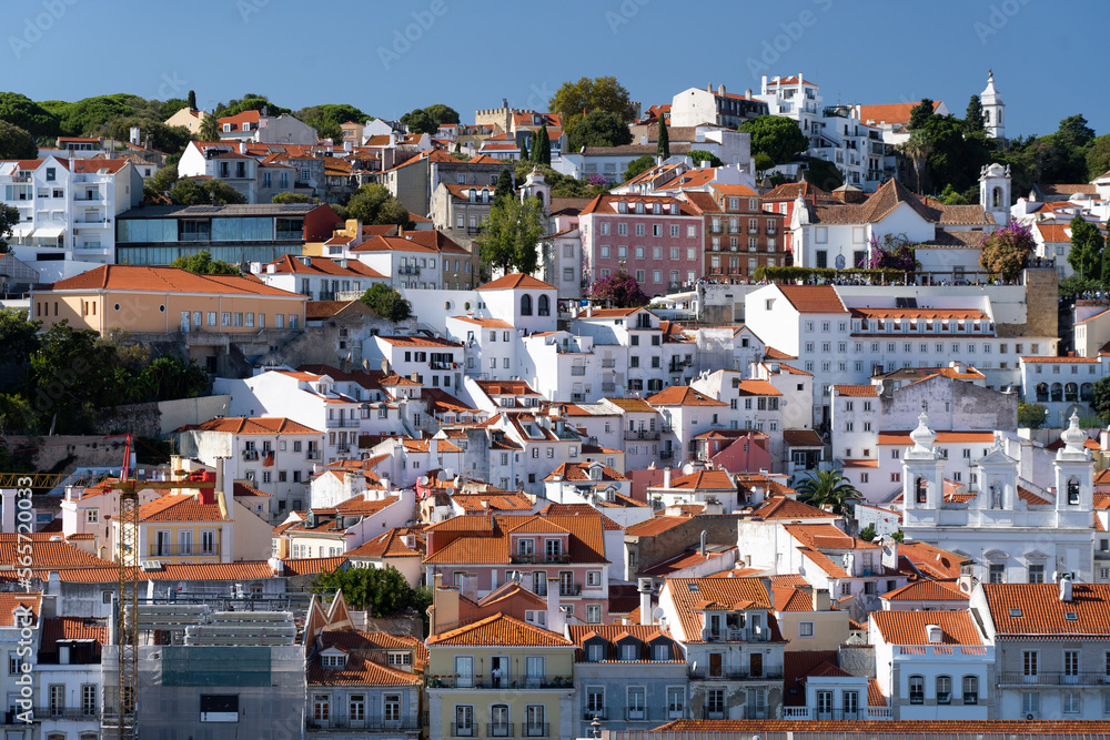 Lisbon, Portugal skyline of orange rooftops on the Tagus River. Vacation and travel concept