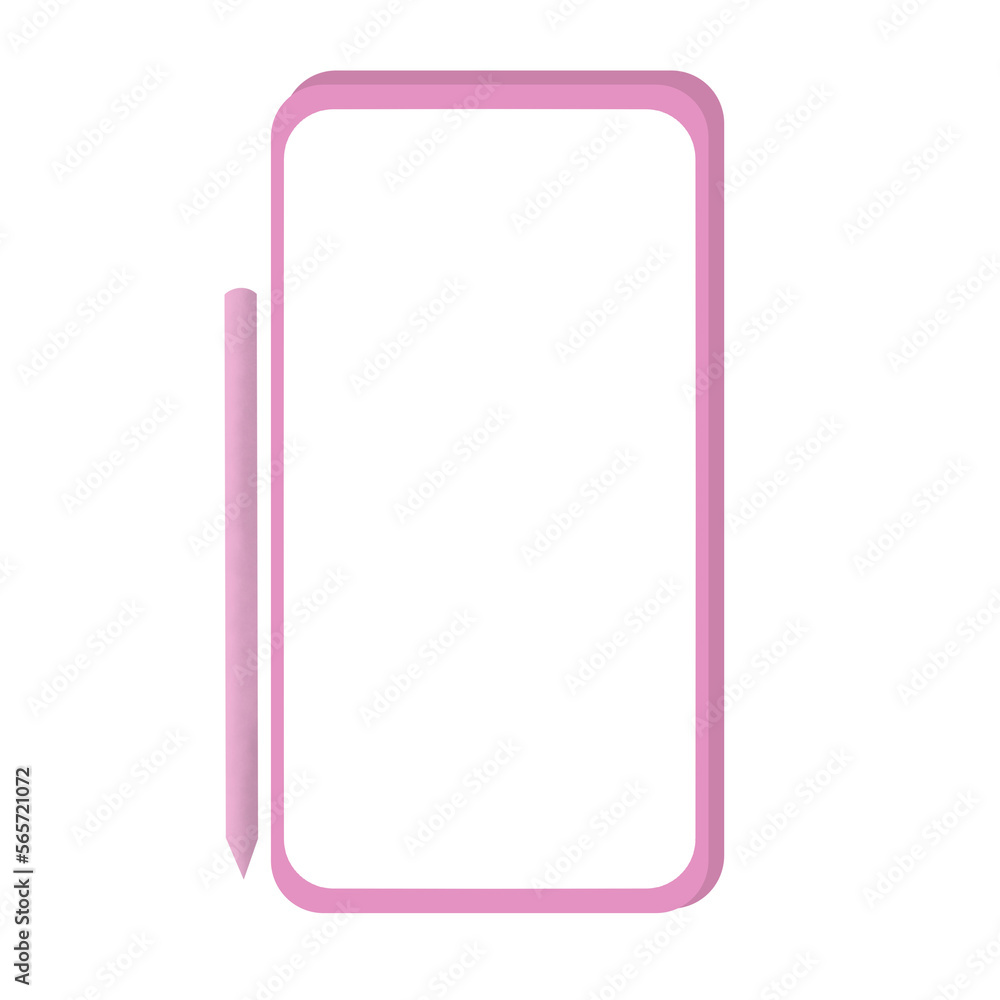 3d illustration of pink smartphone with stylus pen 3d illustration of pink smartphone with stylus pen