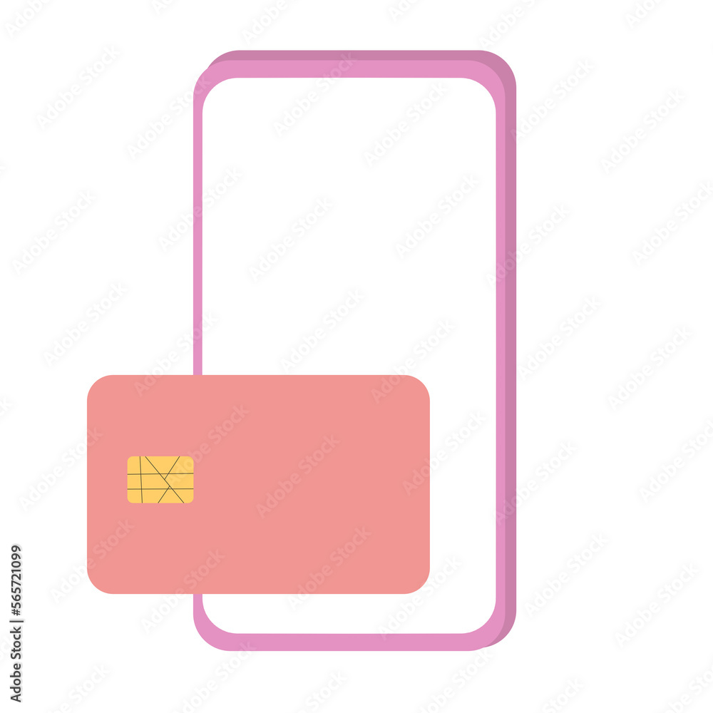3d illustration of a pink smartphone with a bank card 3d illustration of a pink smartphone with a bank card
