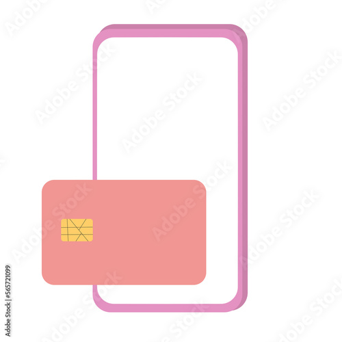 3d illustration of a pink smartphone with a bank card