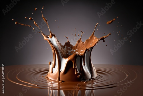 Chocolate bonbon dropping into liquid chocolate. Generative AI