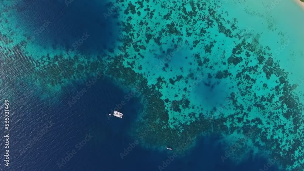Aerial top view of beauty nature landscape with beach, corals and sea on tropical Koh Rok island, Thailand Aerial top view of beauty nature landscape with beach, corals and sea on tropical Koh Rok island, Thailand