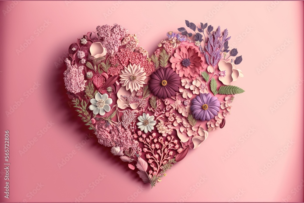heart made of flowers Valentin's day card - generative ai