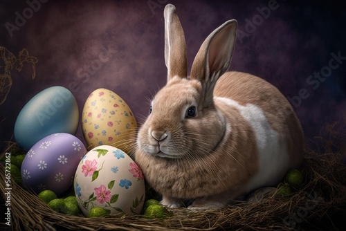 Easter bunny with Easter eggs - generative ai