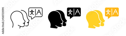 Interpreter set icon. Translator, Translate site into your language, show original, select language, polyglot. Versionist concept. Vector icon in line, black and colorful style on white background