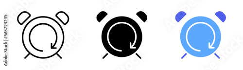 Alarm clocks set icon. Planning, watch, 24, around the clock, hand, schedule, morning, wake up, ring. Vector icon in line, black and colorful style on white background
