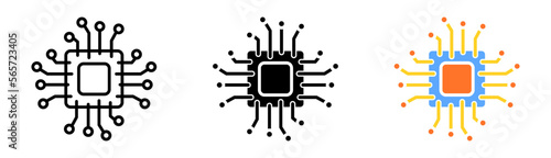 Electronic chi set icon. CPU, central processing unit, device, motherboard, printed circuit board, computer. Technology concept. Vector icon in line, black and colorful style on white background