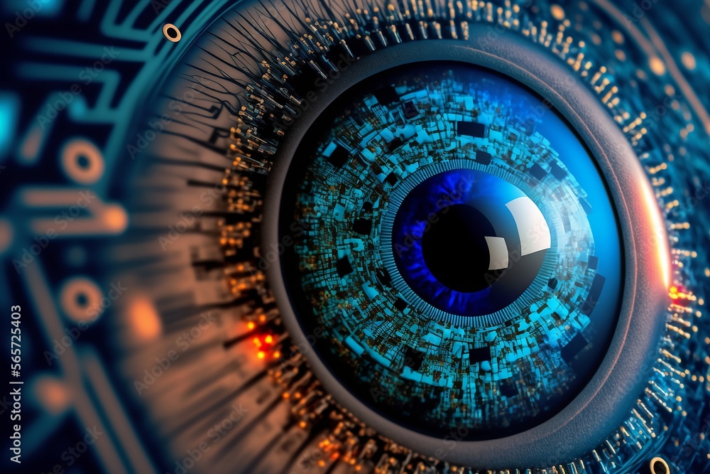 Closeup of Blue Eye Projected into the Gears of the Future Closeup of Blue Eye Projected into the Gears of the Future