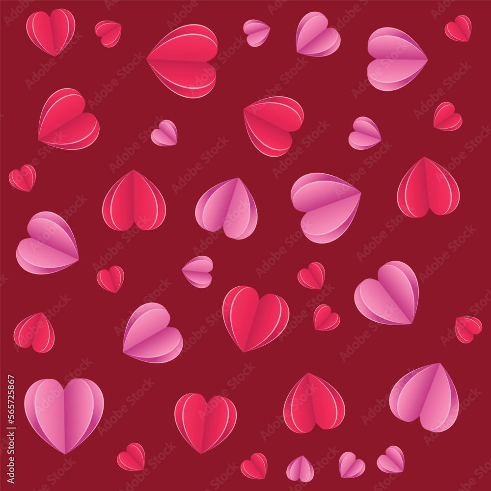 beautiful falling pink and red colored paper hearts - happy valentine's day card  - heart shapes pattern