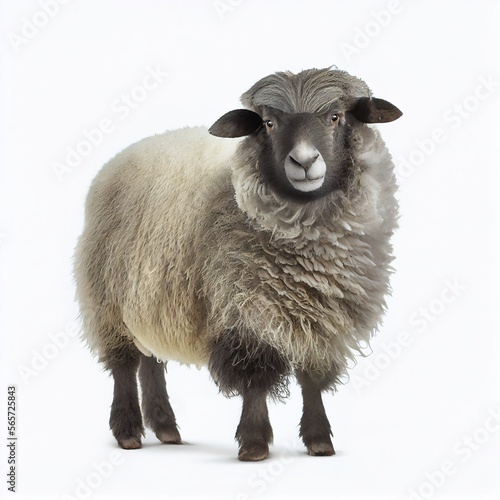 Greyfaced dartmoor sheep breed isolated on white background. Generative AI photo