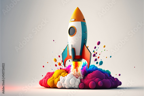 3d colorful space rocket on white background, AI generated artwork
