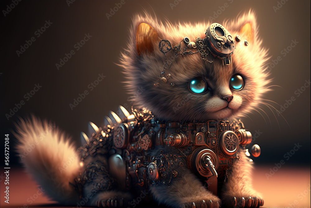 ภาพประกอบสต็อก Mechanical cat background - Mechanical animals series