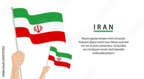 Hand holding Iran flag. Illustration in flat style. Waving flag of Iran isolated. vector illustration