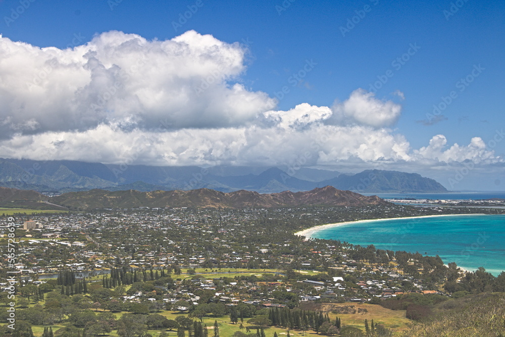 Koolau mountains and Kailua beach on the Windward coast of Oahu, Hawaii