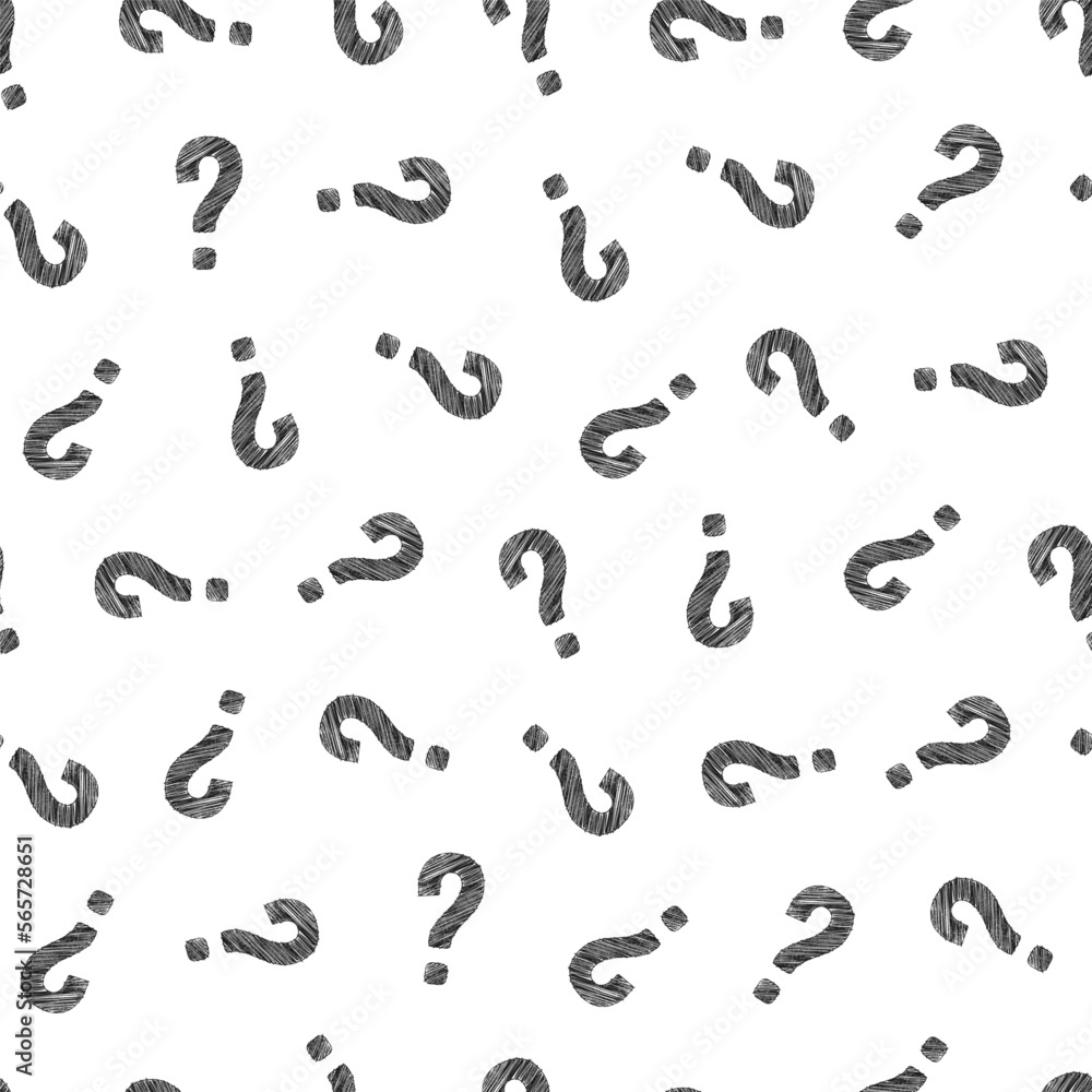 Question mark seamless pattern. Repeating interrogation patern. Hand drawn black simple icon on white sample background. Repeated modern wallpaper for design prints. Repeat swatch. Vector illustration Question mark seamless pattern. Repeating interrogation patern. Hand drawn black simple icon on white sample background. Repeated modern wallpaper for design prints. Repeat swatch. Vector illustration